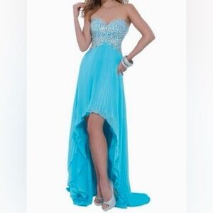 NWT Light Blue Tony Bowls Le Gala Rhinestone Sweetheart Hi-Low Dress Size 2